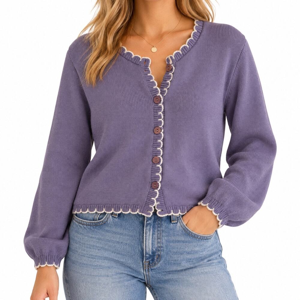 Asos Lilac Purple Knit Button Front Cardigan Grandmacore Coquette Women L